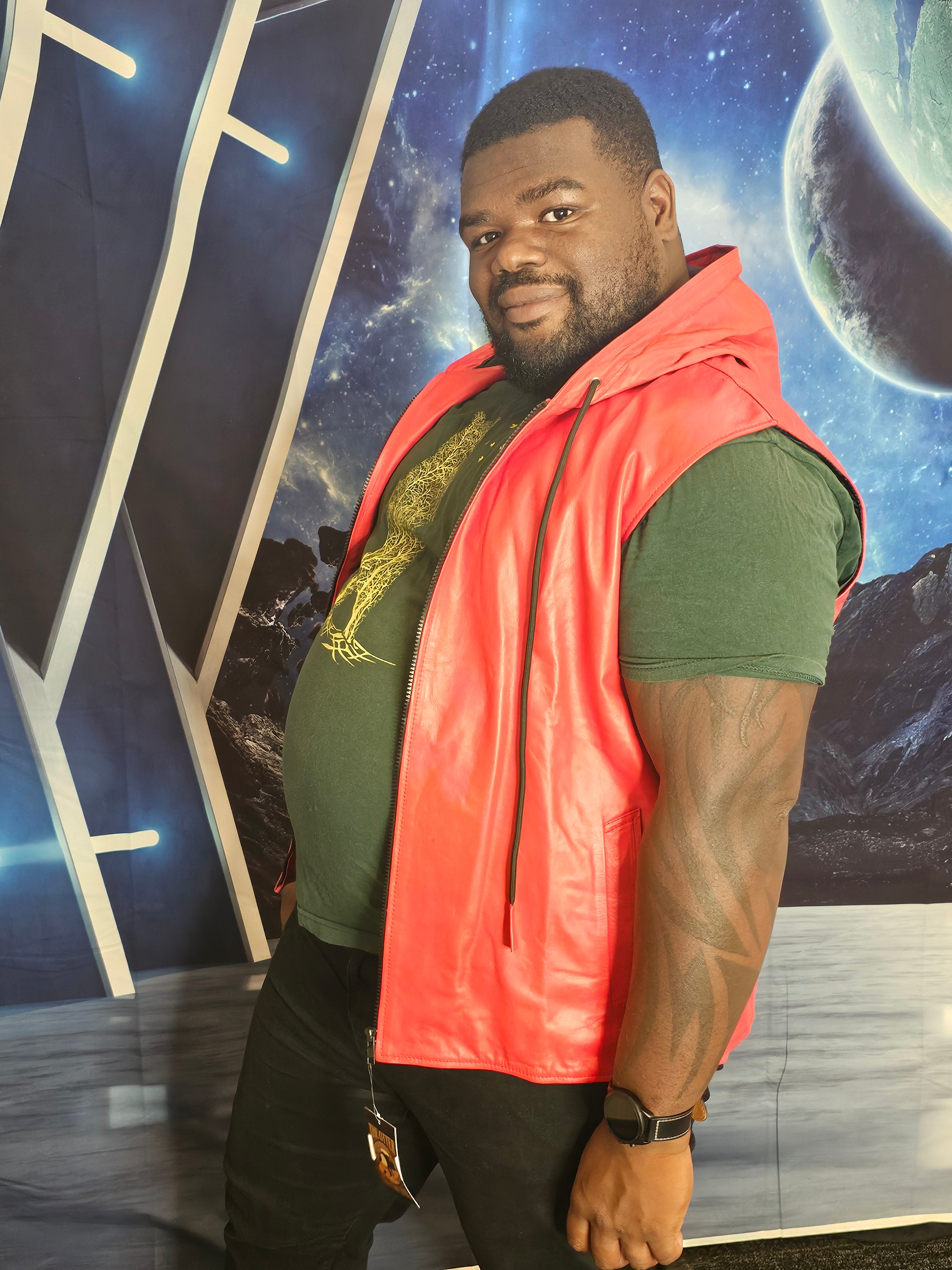 OnF Leather Hoodie in Red