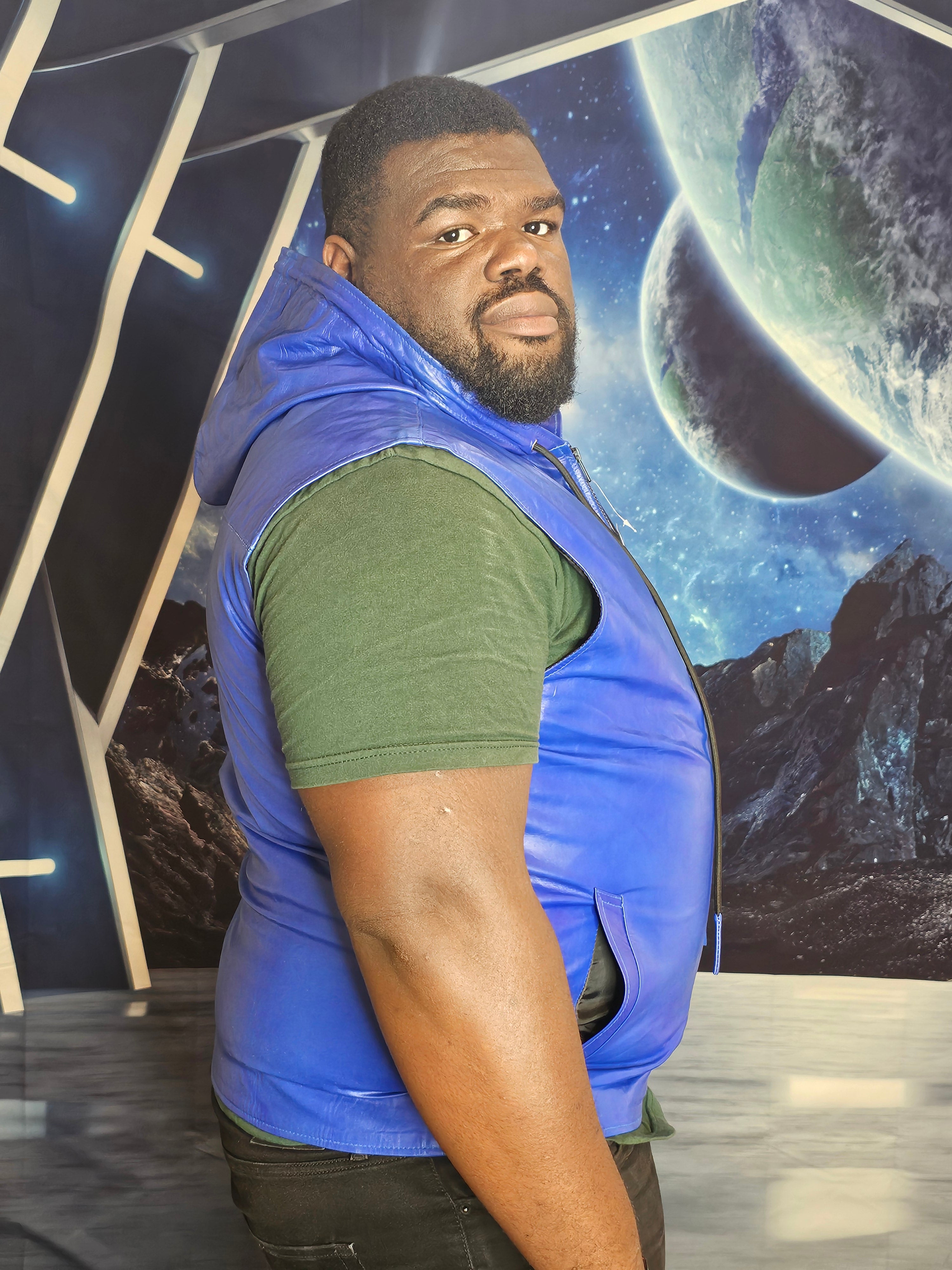 OnF Leather Hoodie in Blue