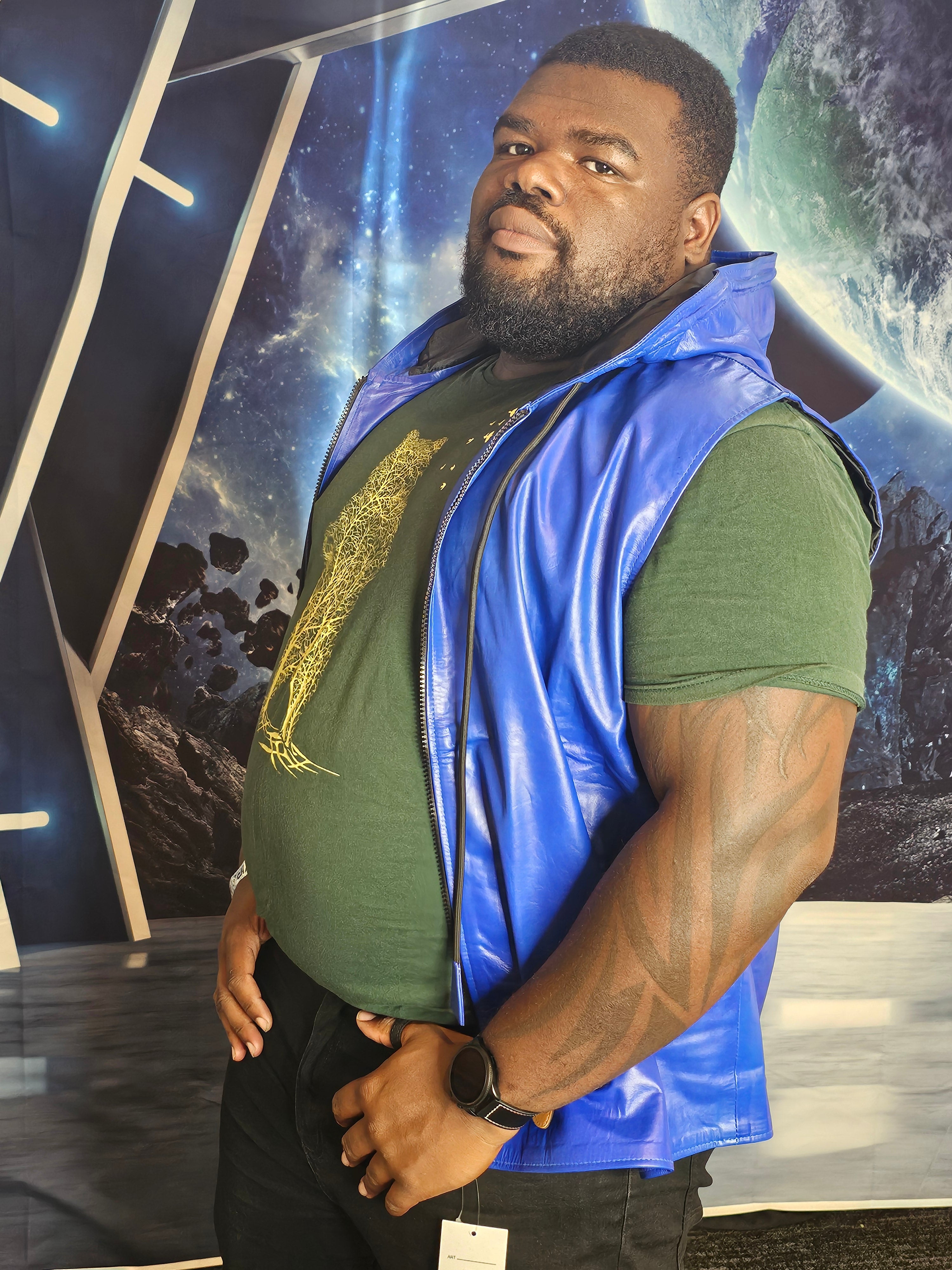 OnF Leather Hoodie in Blue