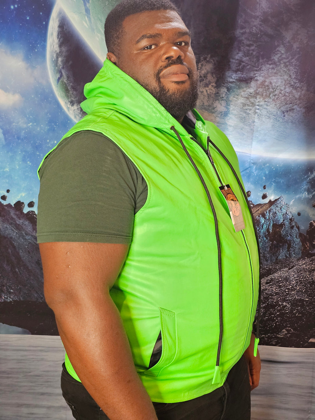 OnF Leather Hoodie in Neon Green