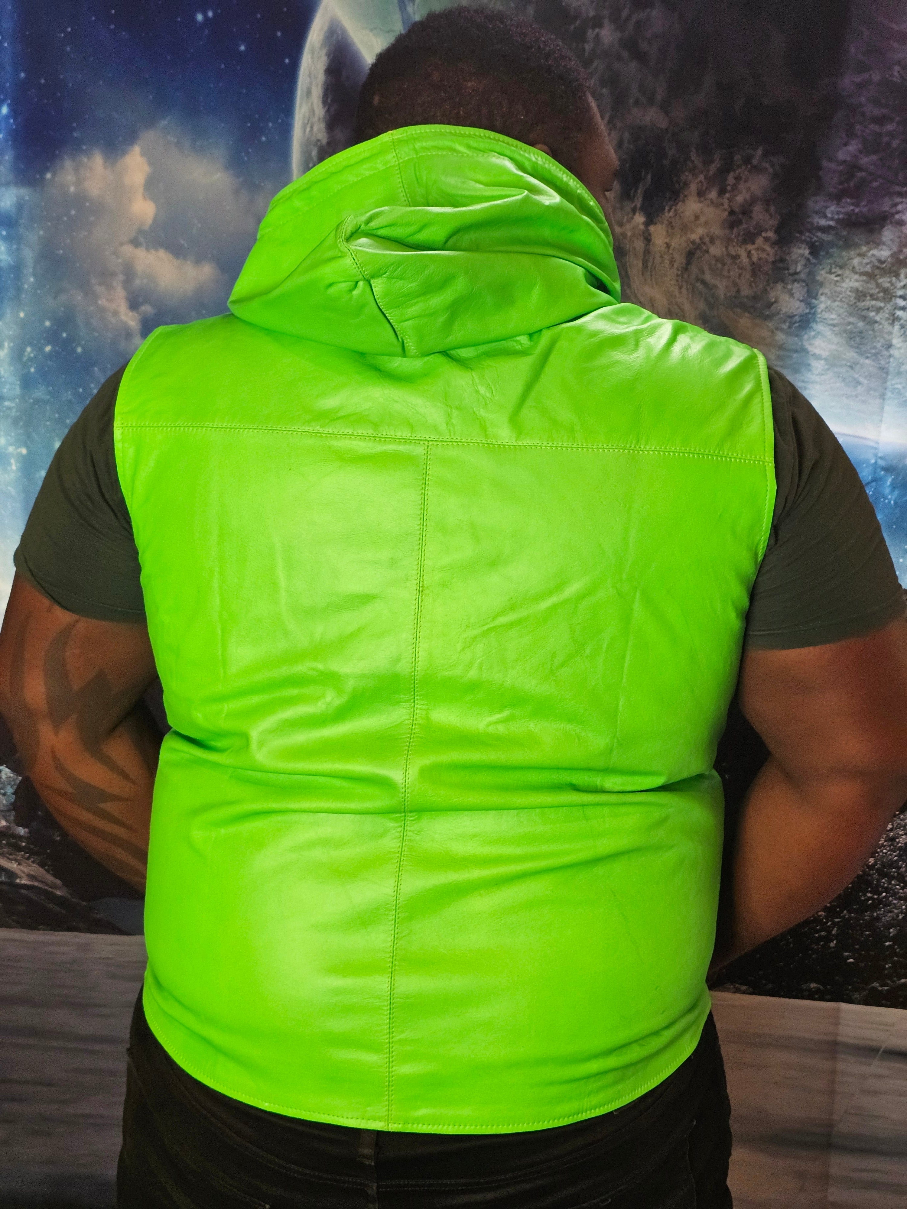 OnF Leather Hoodie in Neon Green