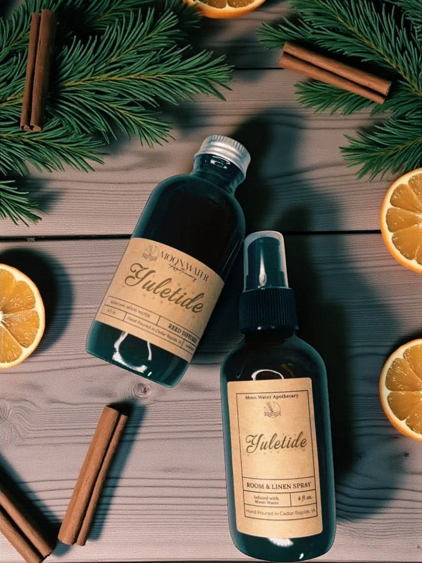*YULETIDE* - REED DIFFUSER & ROOM SPRAY -- Patchouli, Clove, Vanilla, Orange -- Moon Water Apothecary (Copy) (Copy)