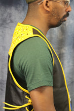 OnF Leather Bar Vest - Black with Paisley Leather Yoke