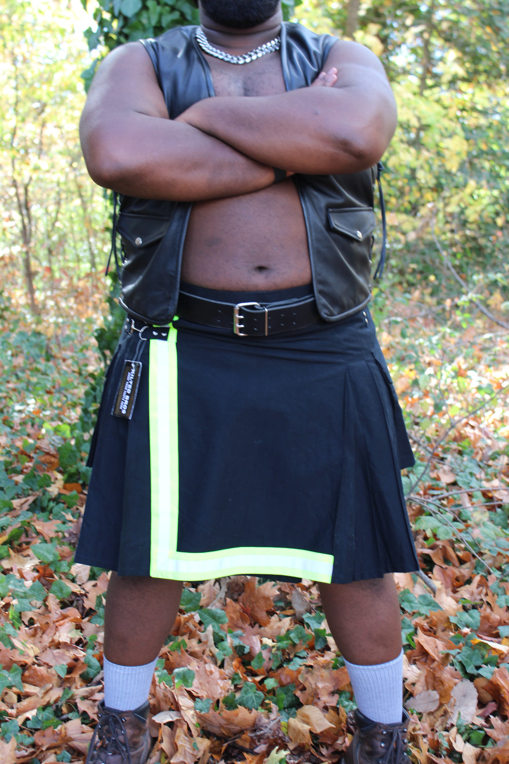 Kilt de pompier en noir et vert fluorescent