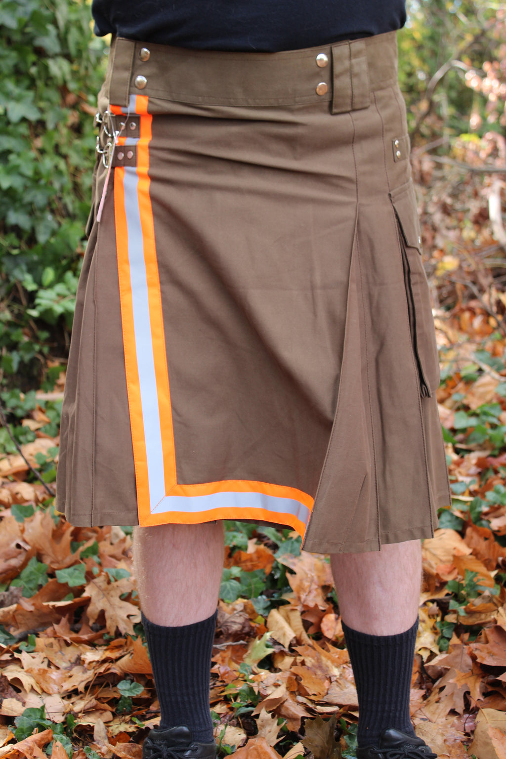 Firefighter Kilt in Brown and Florescent Orange