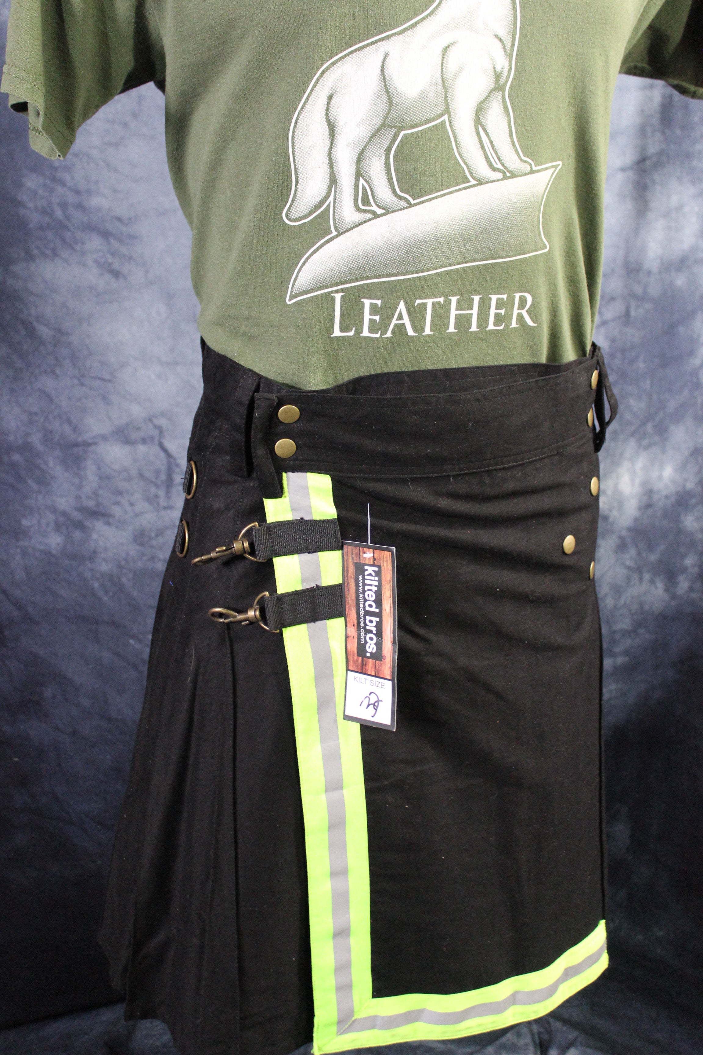 Classic KiltedBros Firefighter Kilt in Black and Florescent Green