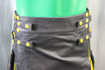OnF Leather Kilt in Black with Yellow Pleats