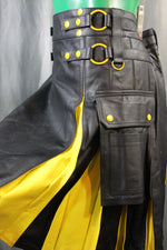 OnF Leather Kilt in Black with Yellow Pleats