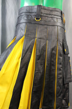 OnF Leather Kilt in Black with Yellow Pleats