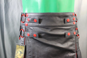 OnF Leather Kilt in Black with Red Pleats