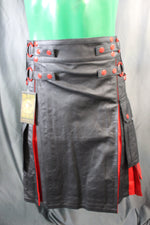 OnF Leather Kilt in Black with Red Pleats