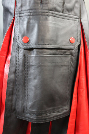 OnF Leather Kilt in Black with Red Pleats