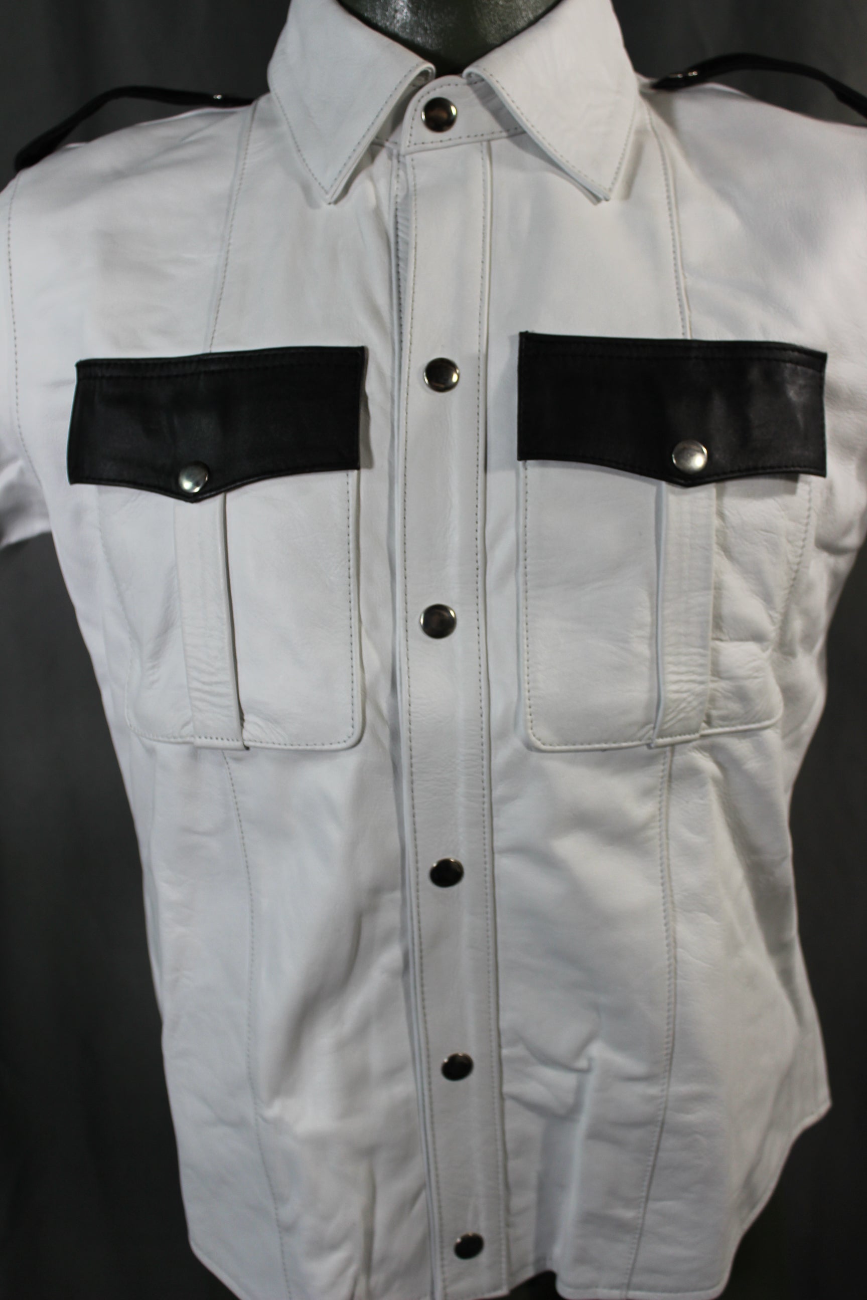 OnF Leather Shirts in White with Black Highlights