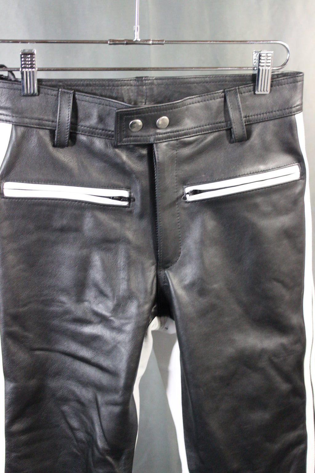 OnF Leather Formal Pants in Black with White Highlights