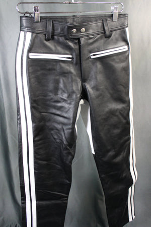 OnF Leather Formal Pants in Black with White Highlights