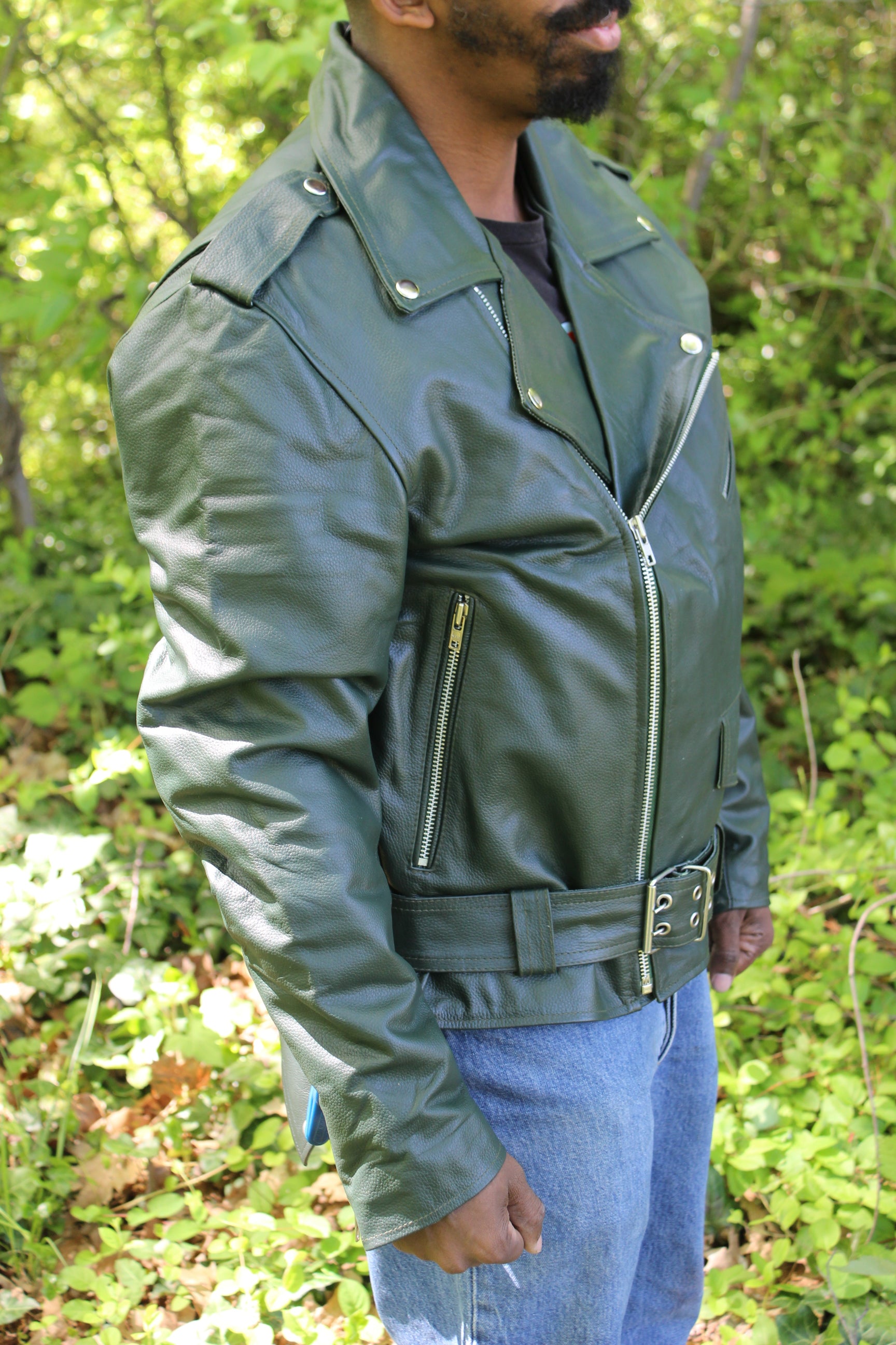 OnF Leather Biker Jackets in Hunter Green