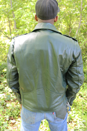 Vestes de motard en cuir OnF en vert chasseur