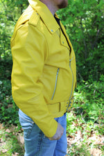 OnF Leather Biker Jackets in Yellow