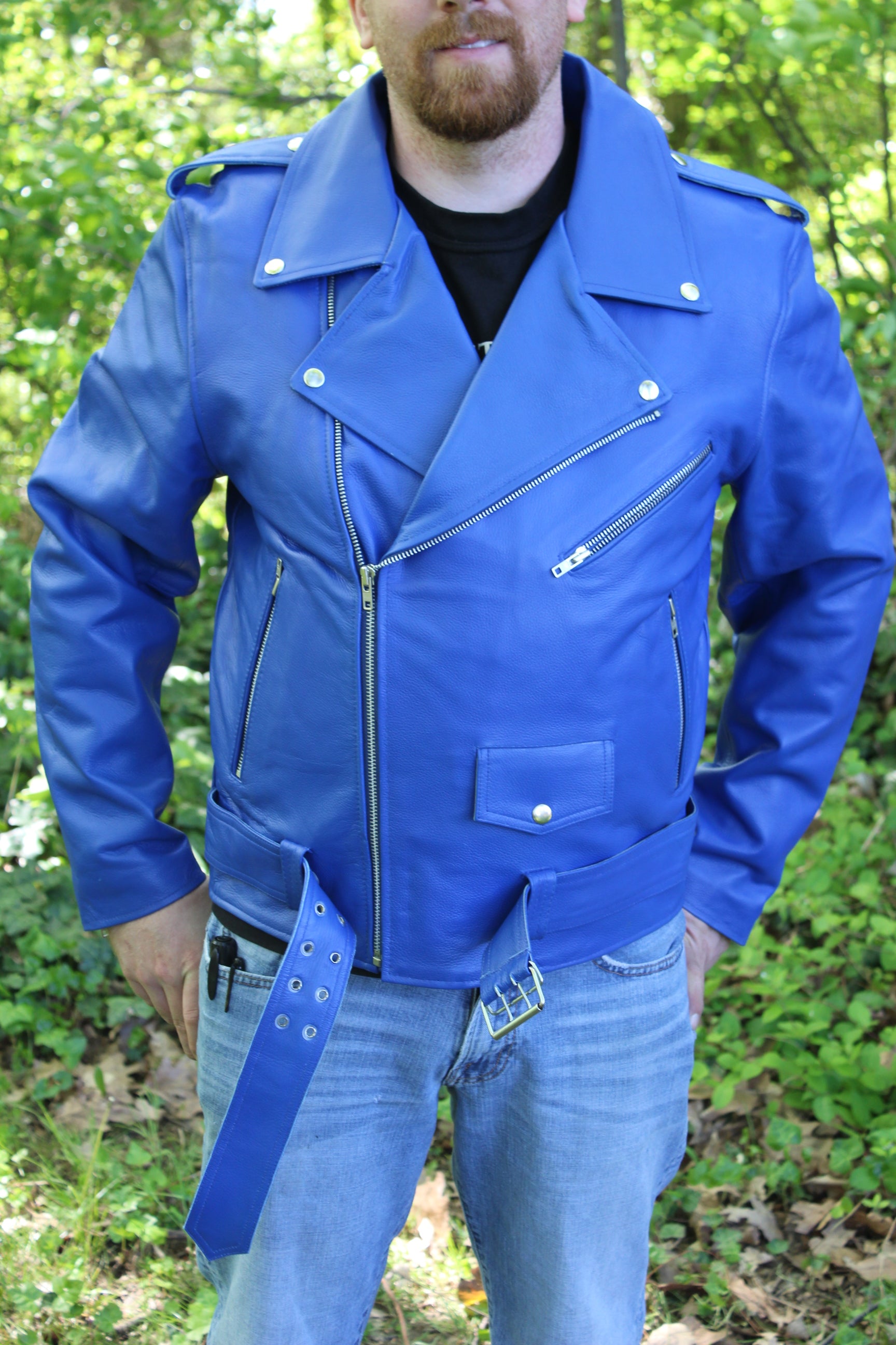 OnF Leather Biker Jackets in Blue