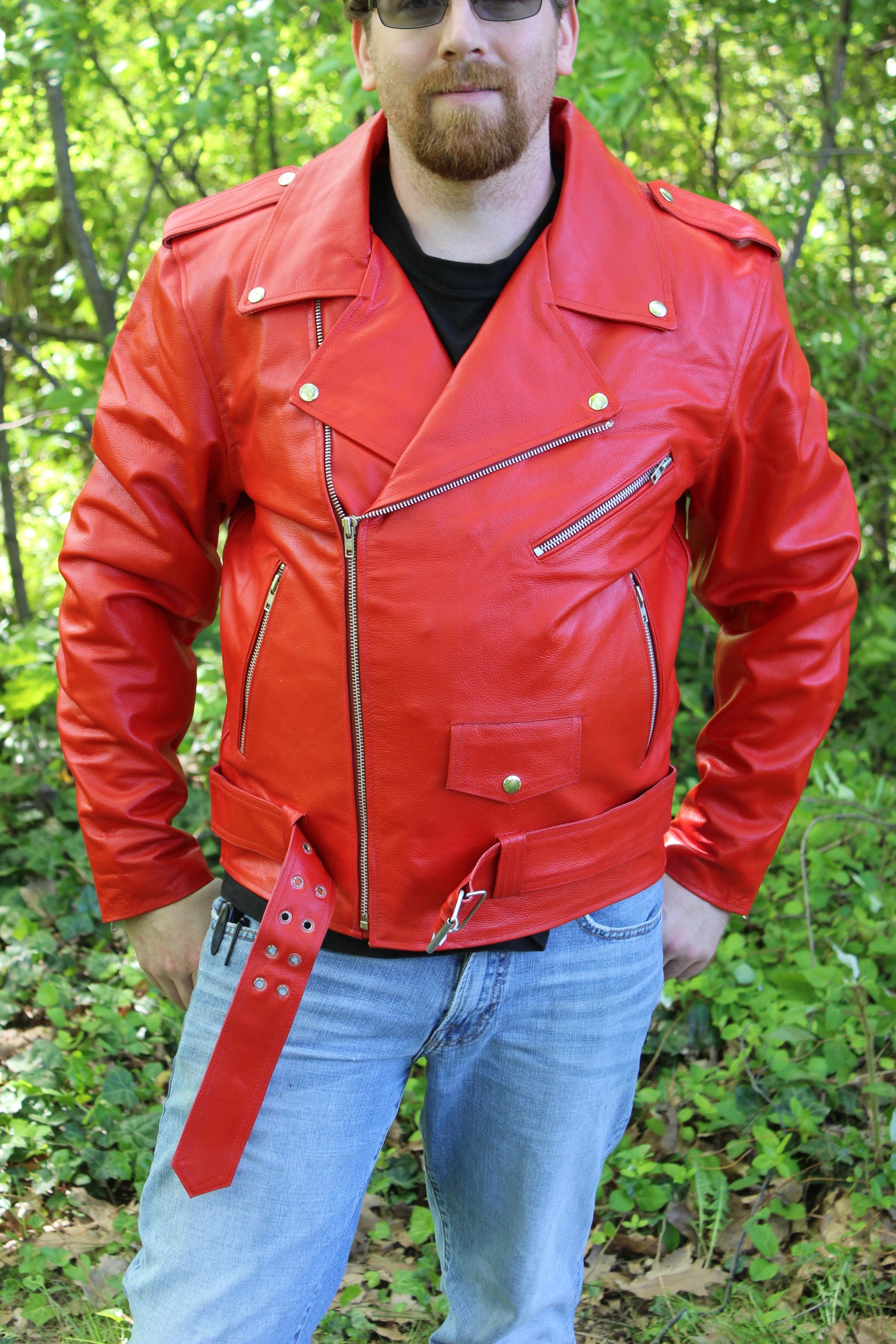 Vestes de motard en cuir OnF en rouge