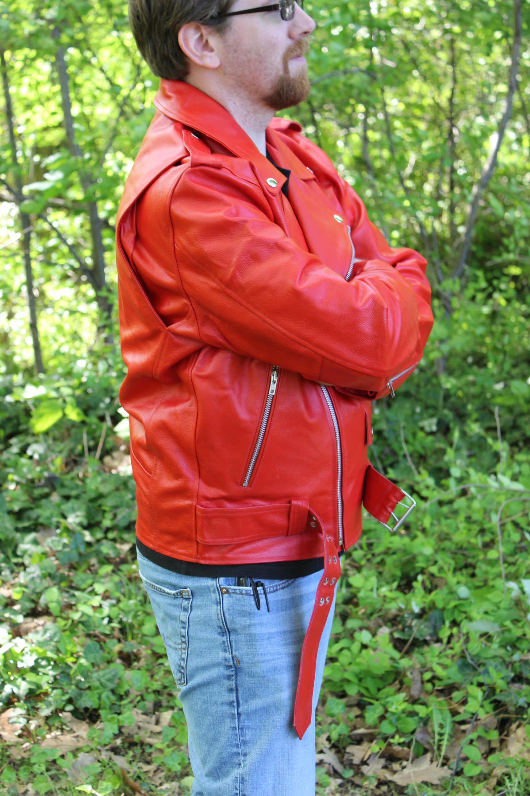 OnF Leather Biker Jackets in Red