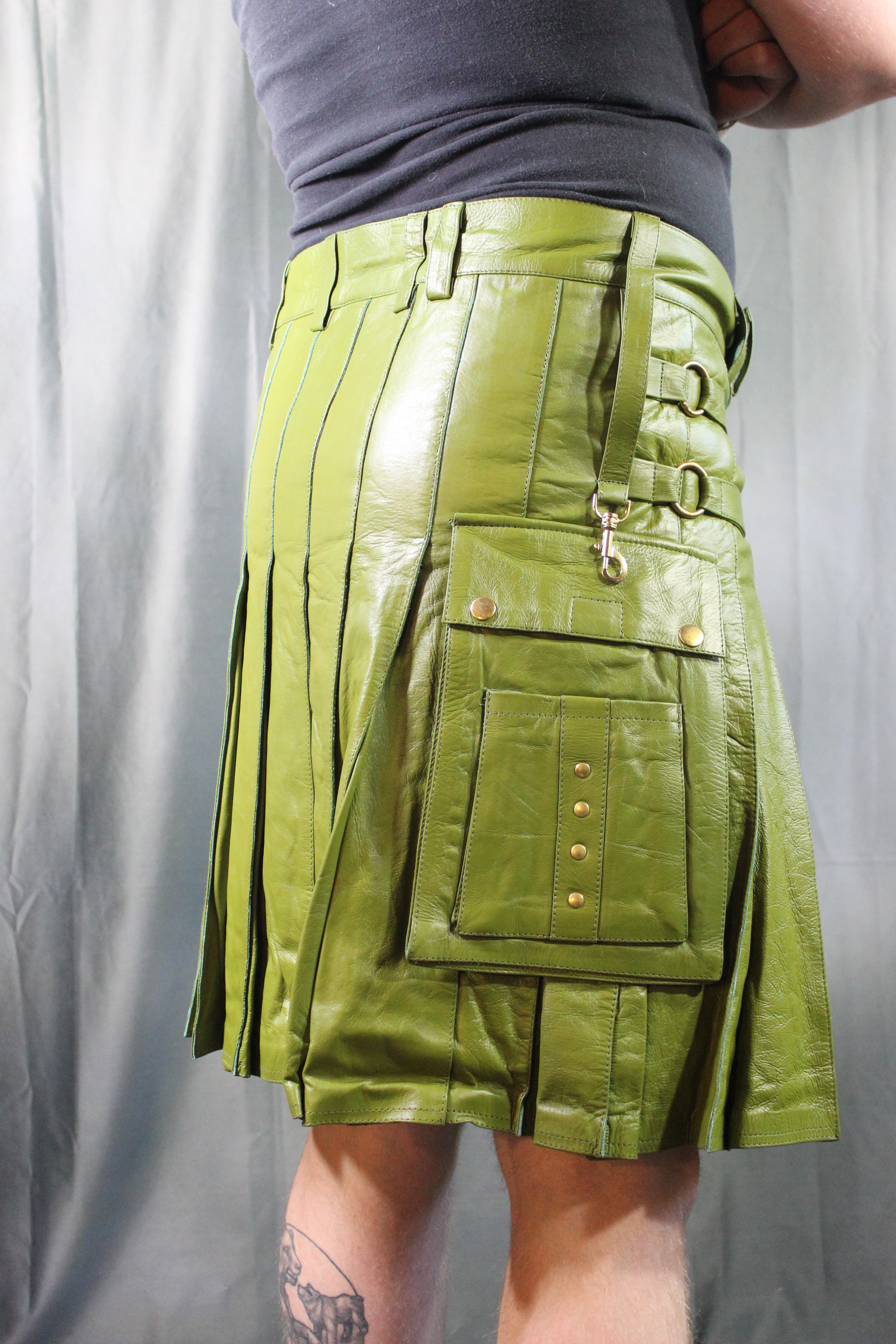 OnF Leather Kilt in Spring Green