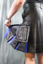 OnF Leather Kilt in Black with Blue Pleats