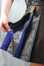 OnF Leather Kilt in Black with Blue Pleats