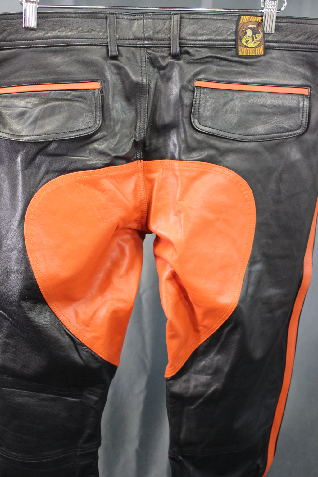 OnF Leather Formal Pants in Black with Orange Highlights