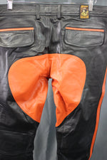 OnF Leather Formal Pants in Black with Orange Highlights