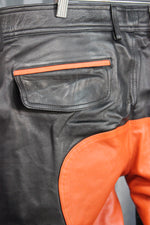 OnF Leather Formal Pants in Black with Orange Highlights