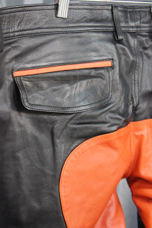 Pantalon formel en cuir OnF noir avec reflets orange