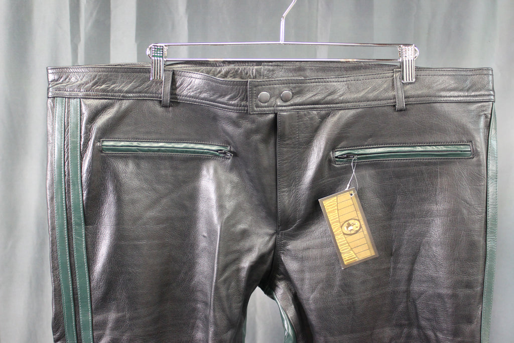 Pantalon formel en cuir OnF noir avec reflets vert chasseur