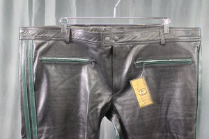 OnF Leather Formal Pants in Black with Hunter Green Highlights