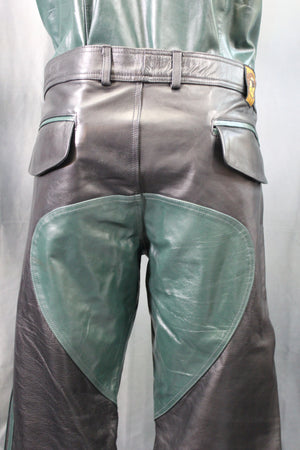 Pantalon formel en cuir OnF noir avec reflets vert chasseur