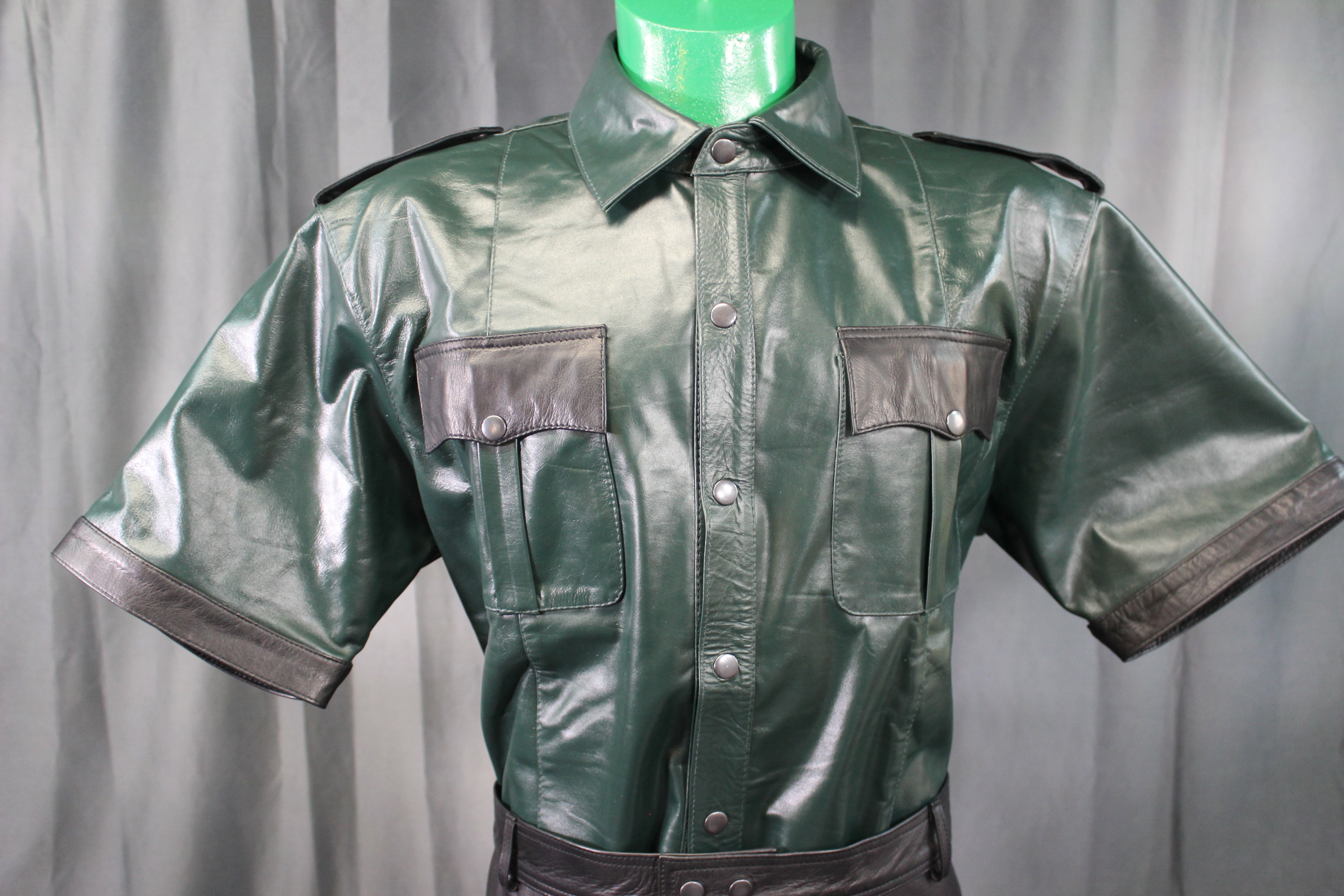 OnF Leather Shirts in Hunter Green with Black Highlights