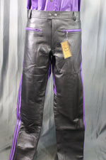 OnF Leather Formal Pants in Black with Purple Highlights