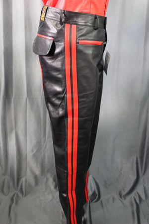 Pantalon formel en cuir OnF noir avec reflets rouges