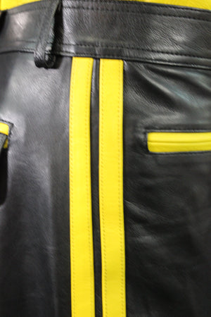 OnF Leather Formal Pants in Black with Yellow Highlights