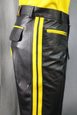 OnF Leather Formal Pants in Black with Yellow Highlights