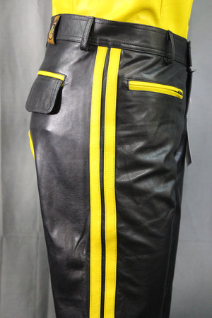 Pantalon formel en cuir OnF noir avec reflets jaunes