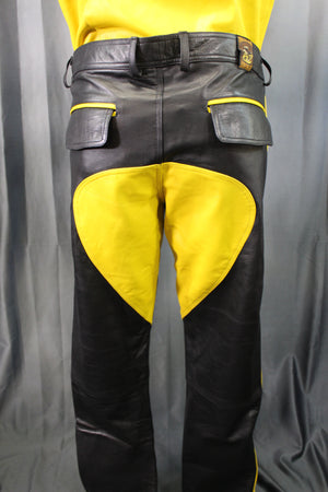 OnF Leather Formal Pants in Black with Yellow Highlights