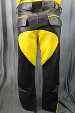 Pantalon formel en cuir OnF noir avec reflets jaunes