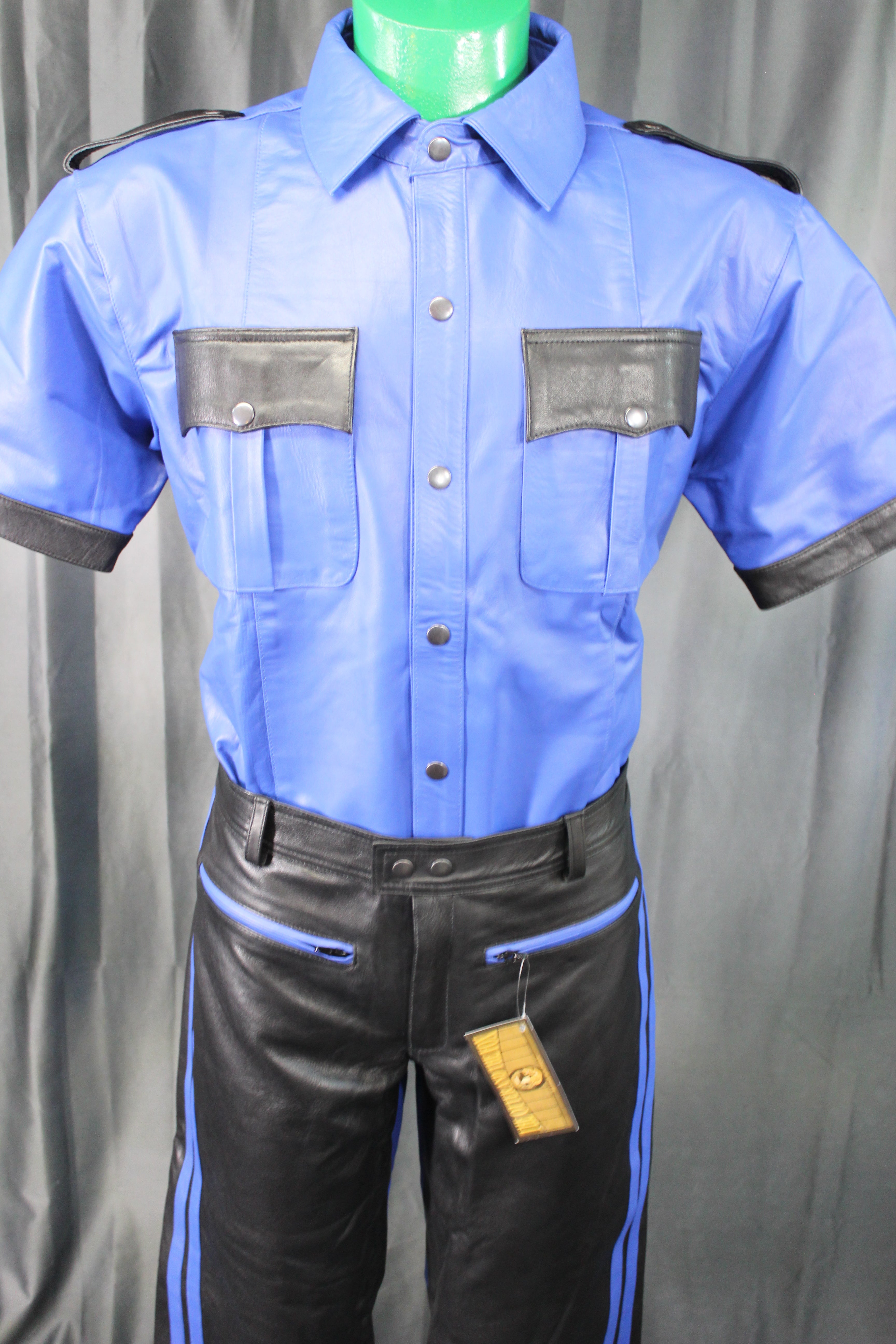 OnF Leather Shirts in Blue with Black Highlights