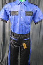 OnF Leather Shirts in Blue with Black Highlights