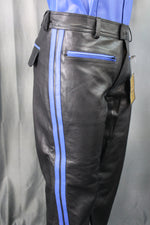 OnF Leather Formal Pants in Black with Blue Highlights