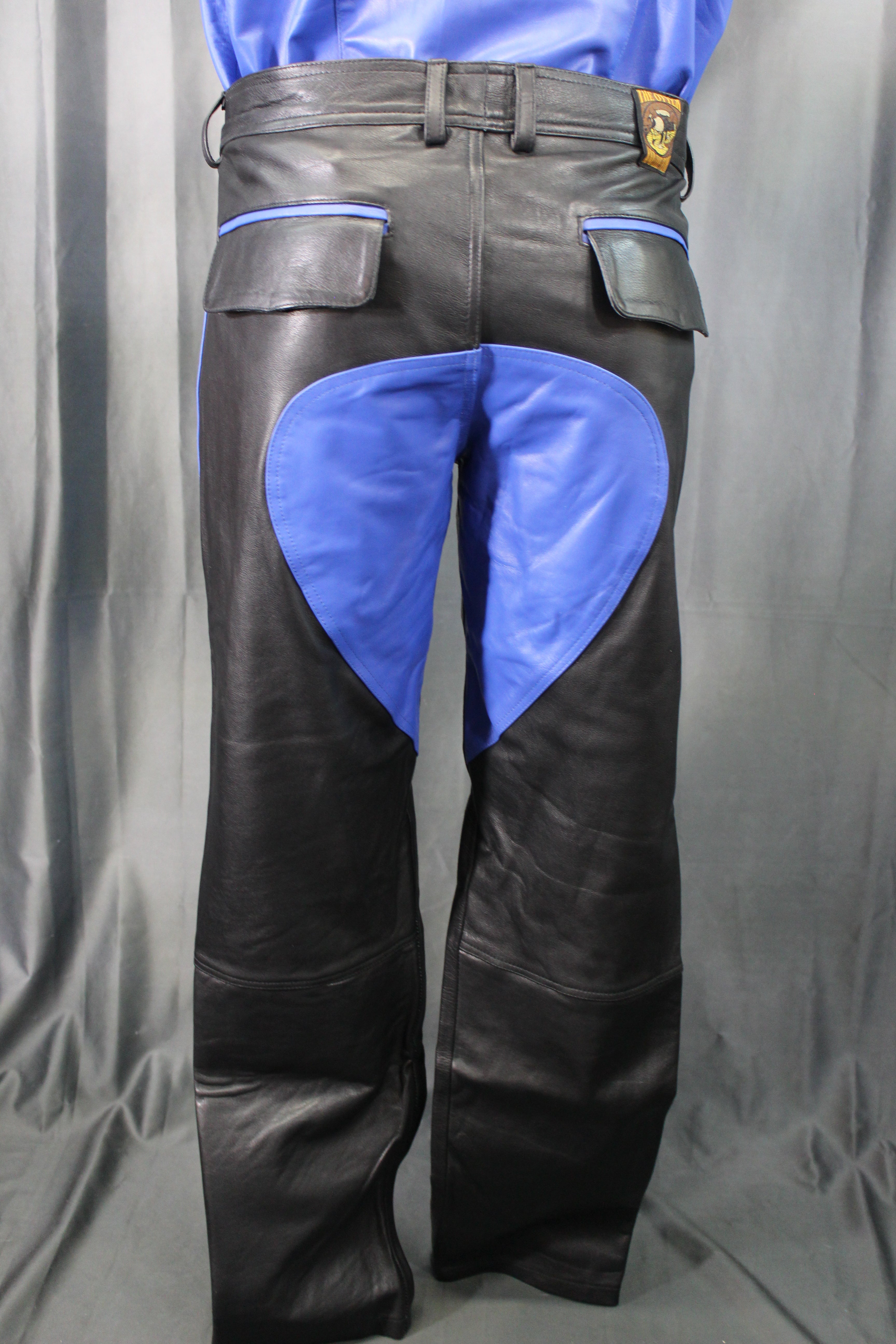 OnF Leather Formal Pants in Black with Blue Highlights