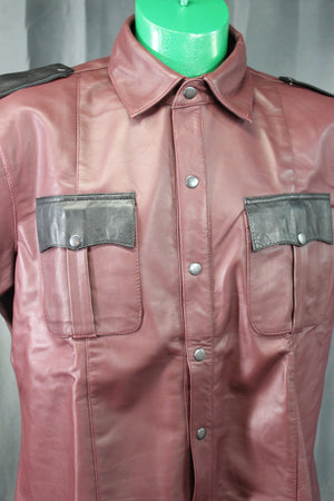 OnF Leather Shirts in Burgundy with Black Highlights