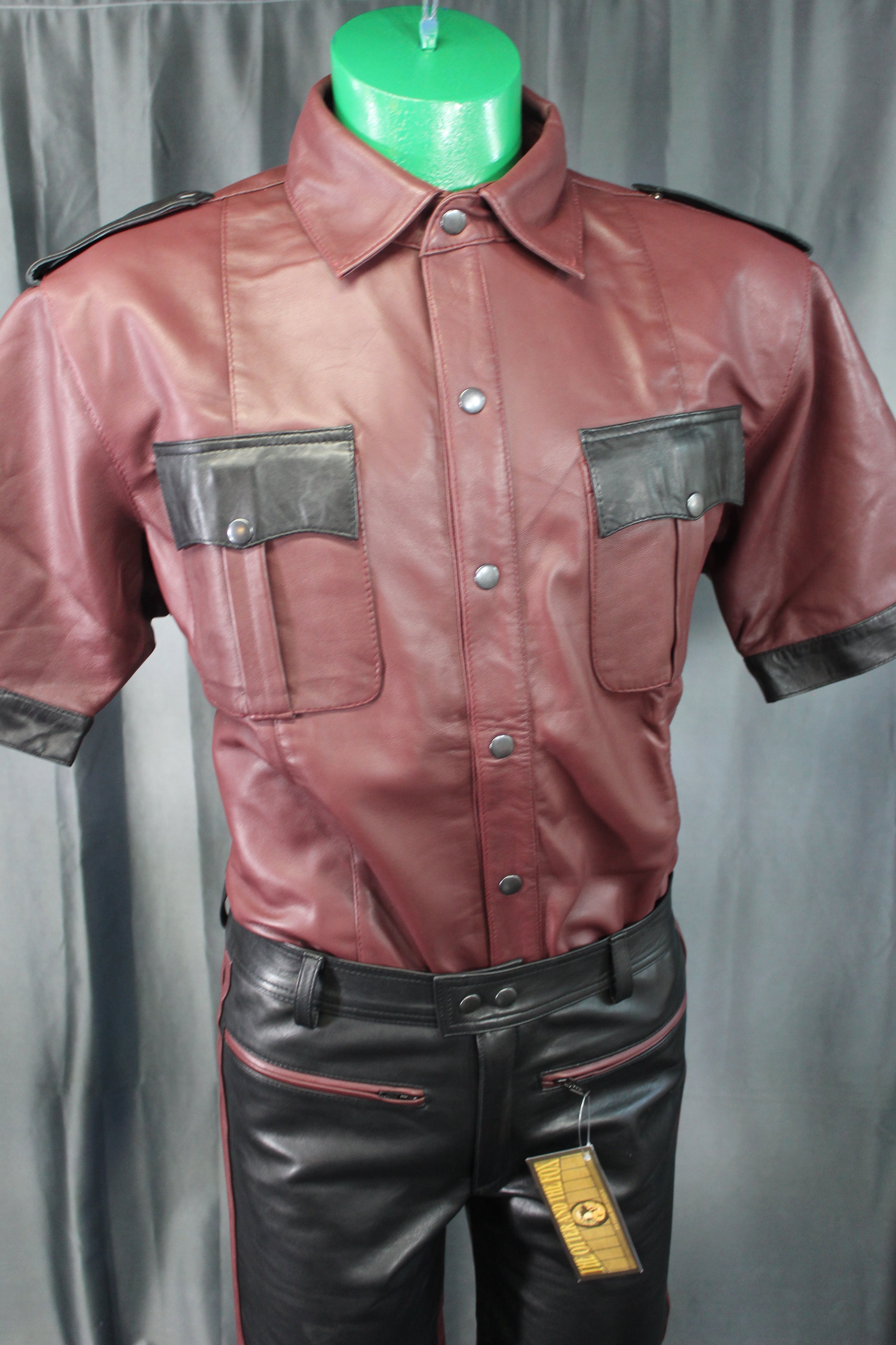 OnF Leather Shirts in Burgundy with Black Highlights