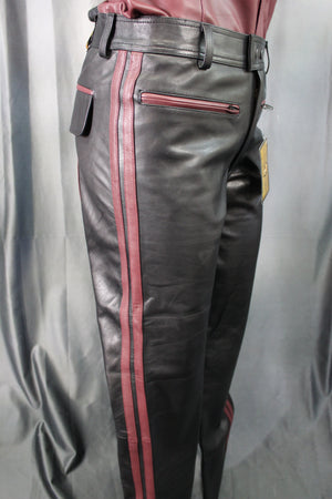 OnF Leather Formal Pants in Black with Burgundy Highlights